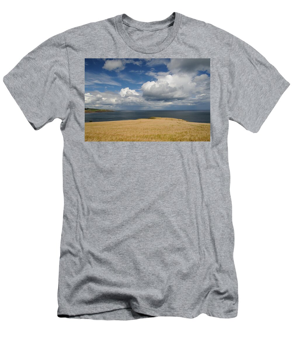 Coastline T-Shirt featuring the photograph Scottish Coastal Wheatfield by Jeremy Voisey