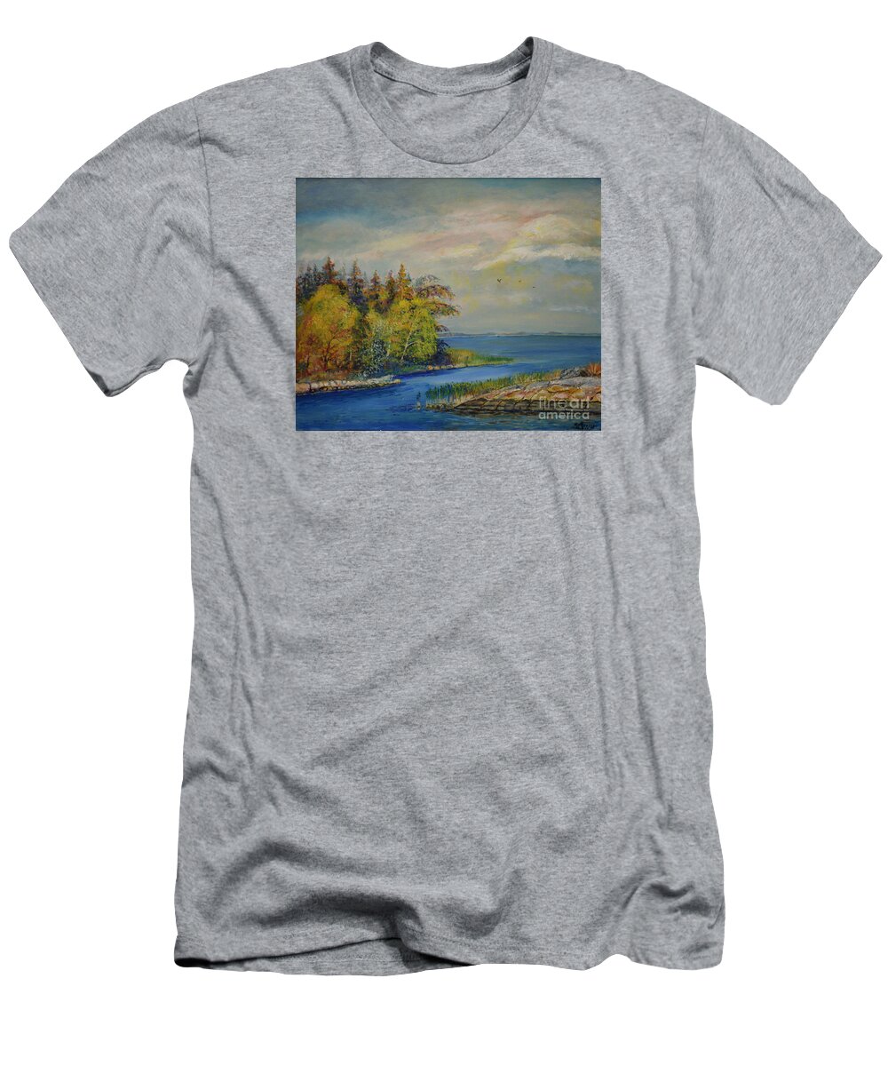 Raija Merila T-Shirt featuring the painting Seascape from Hamina 3 by Raija Merila