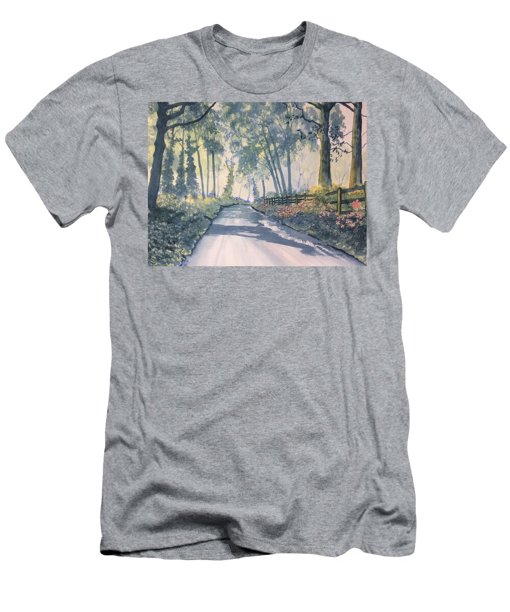 Glenn Marshall T-Shirt featuring the painting Shadows on the Setterington Road by Glenn Marshall