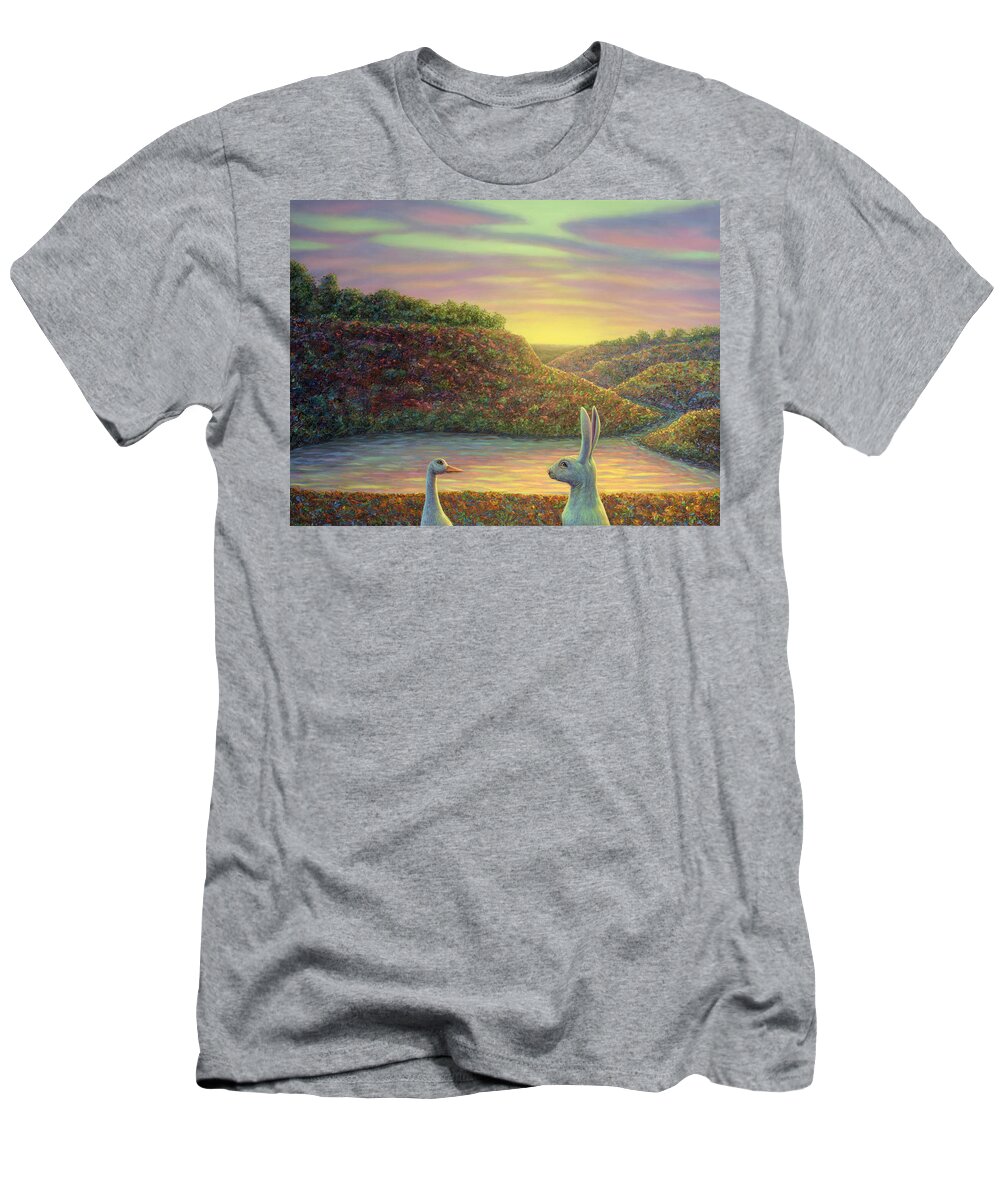 Sharing T-Shirt featuring the painting Sharing a Moment by James W Johnson