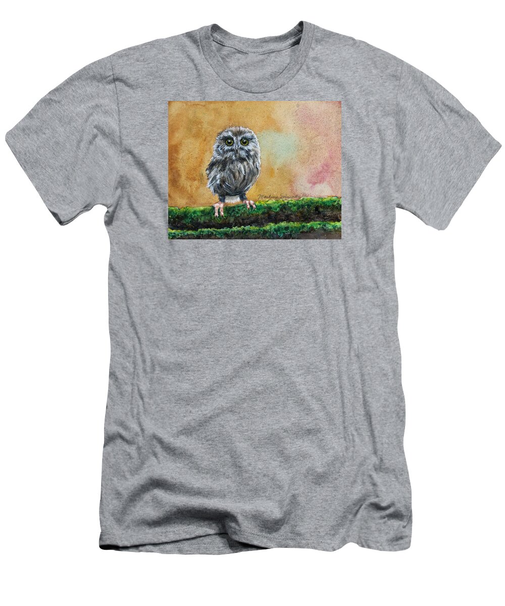 Owl T-Shirt featuring the painting Small Wonder by Marlene Schwartz Massey