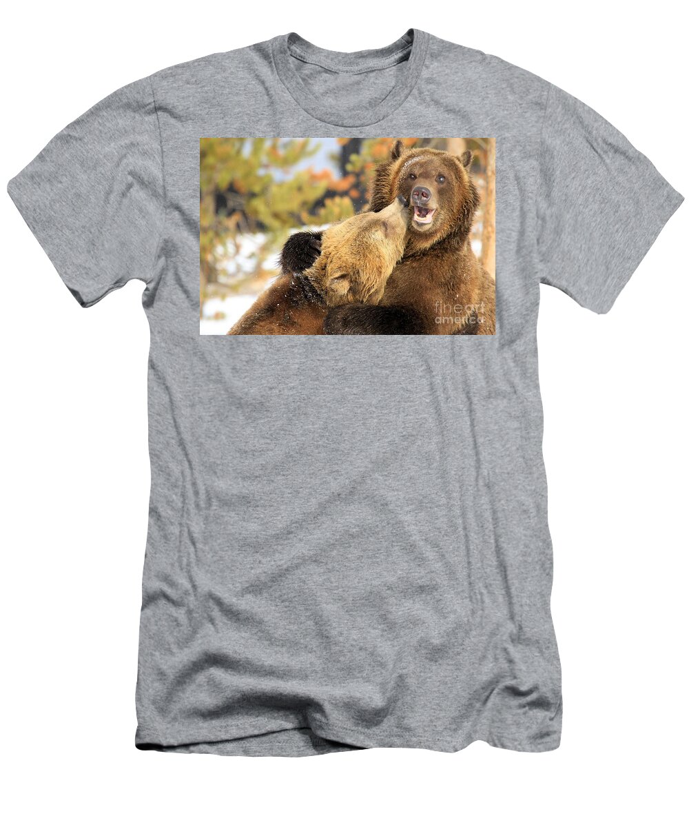 Grizzly Bear T-Shirt featuring the photograph Smooch by Adam Jewell