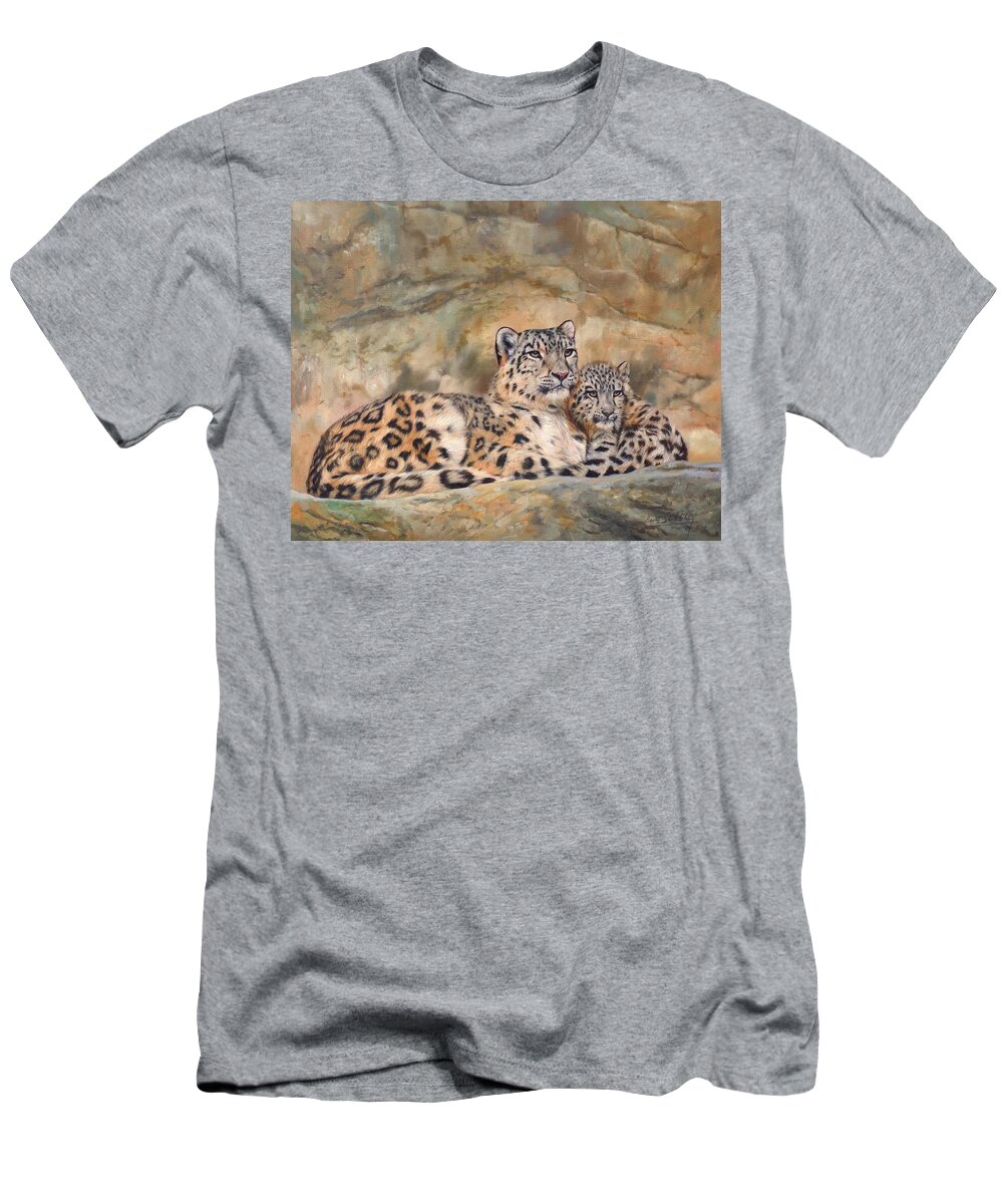 Snow.leopard T-Shirt featuring the painting Snow Leopards by David Stribbling