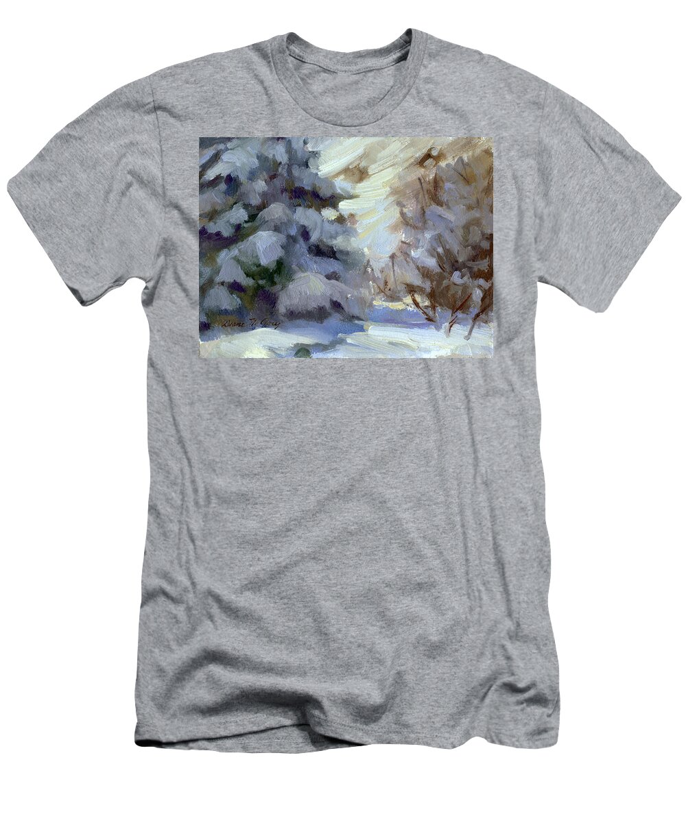 Snow T-Shirt featuring the painting Snow shadows 2 by Diane McClary