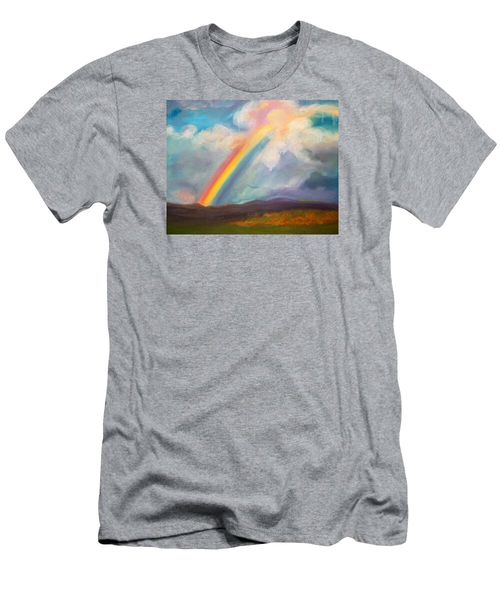 Rainbow T-Shirt featuring the painting Somewhere over the rainbow by Anne Cameron Cutri