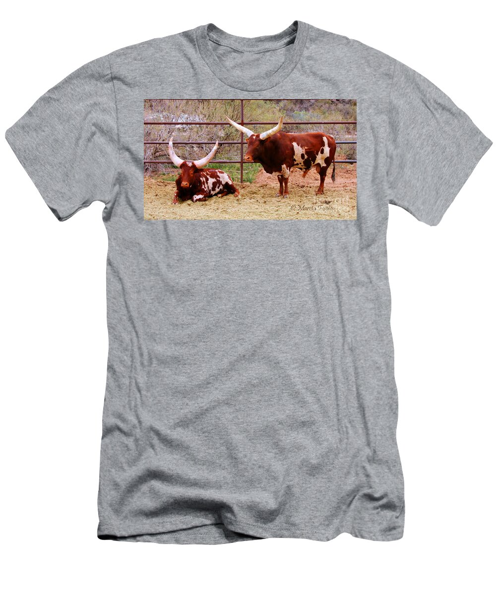 Arizona T-Shirt featuring the photograph Southwest Long Horn Bulls by Tap On Photo