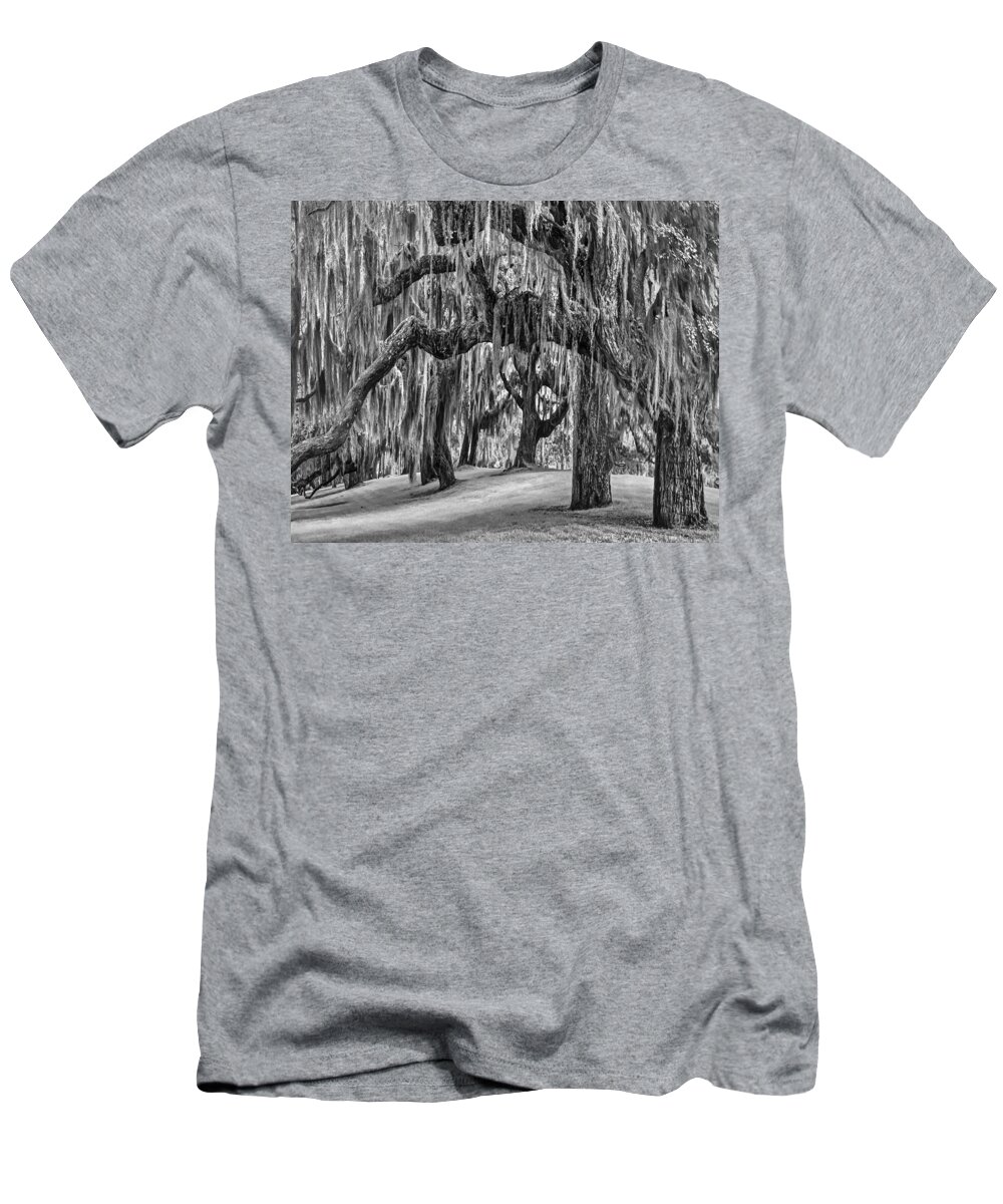 Clouds T-Shirt featuring the photograph Spanish Moss in Black and White by Debra and Dave Vanderlaan