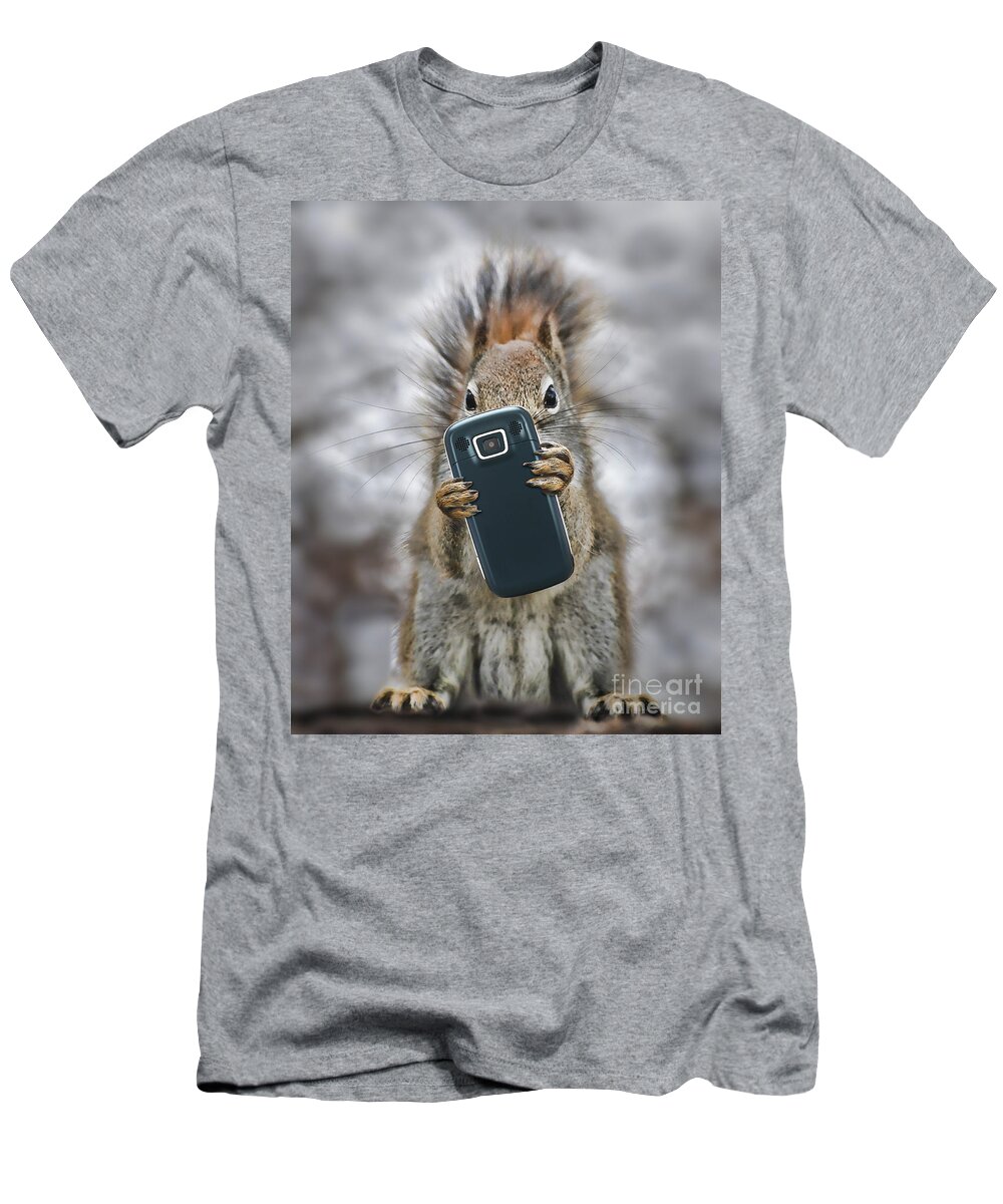 Cell T-Shirt featuring the photograph Squirrel With Cellphone by Mike Agliolo