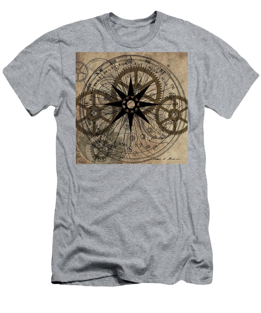 Steampunk T-Shirt featuring the painting Steampunk Gold Gears II by James Hill