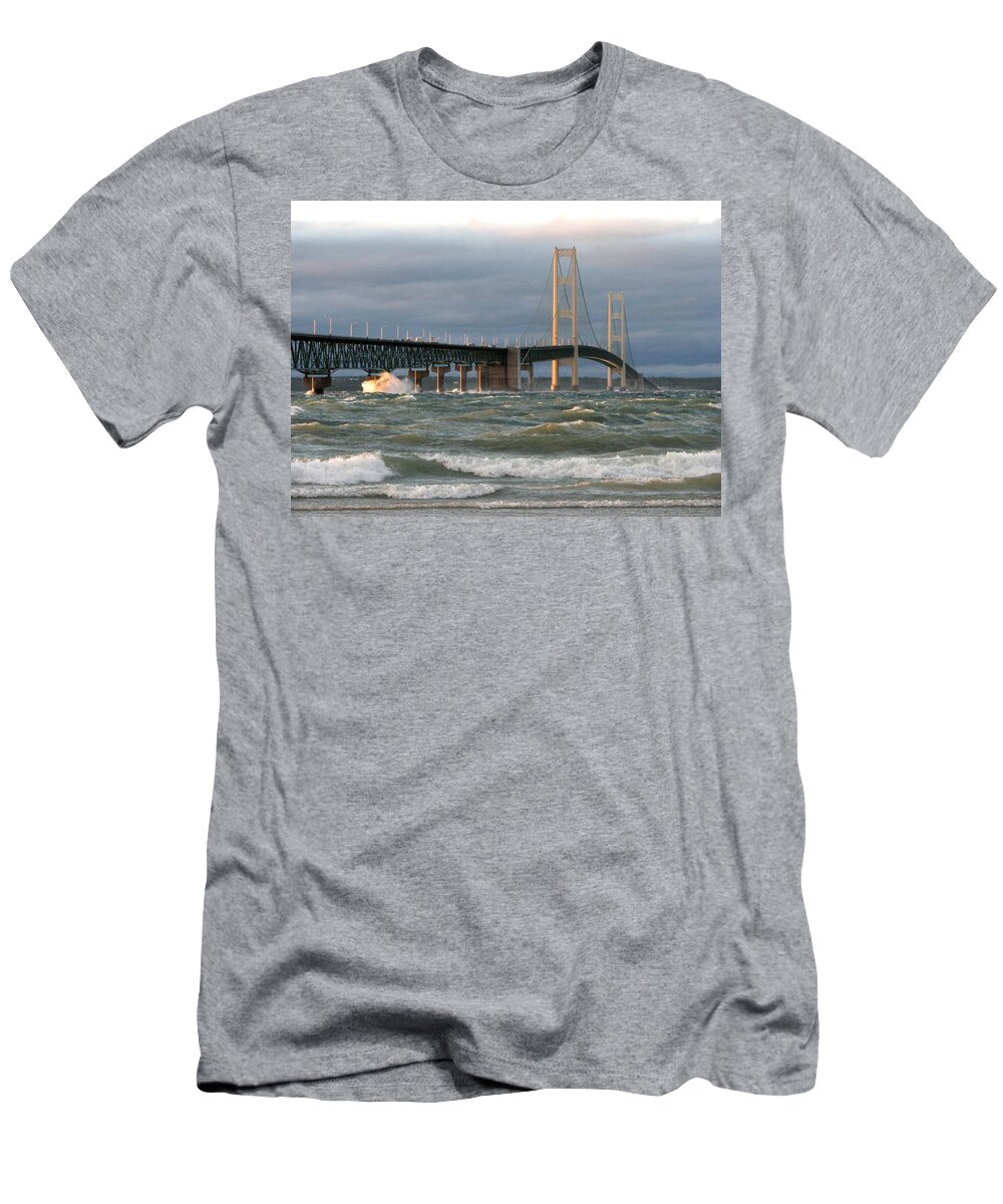 Storm T-Shirt featuring the photograph Stormy Straits of Mackinac by Keith Stokes