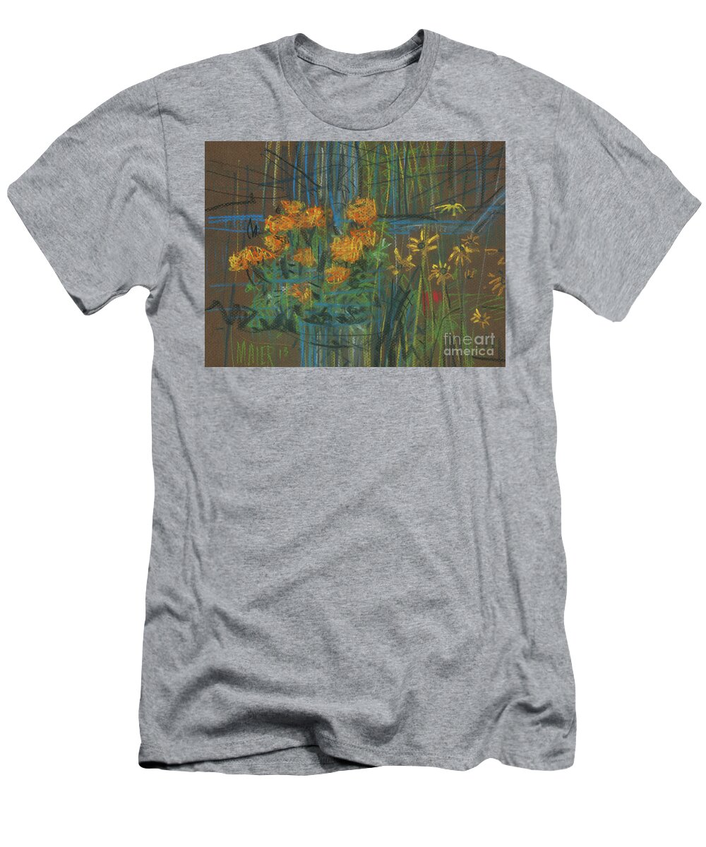Marigolds T-Shirt featuring the painting Summer Flowers by Donald Maier