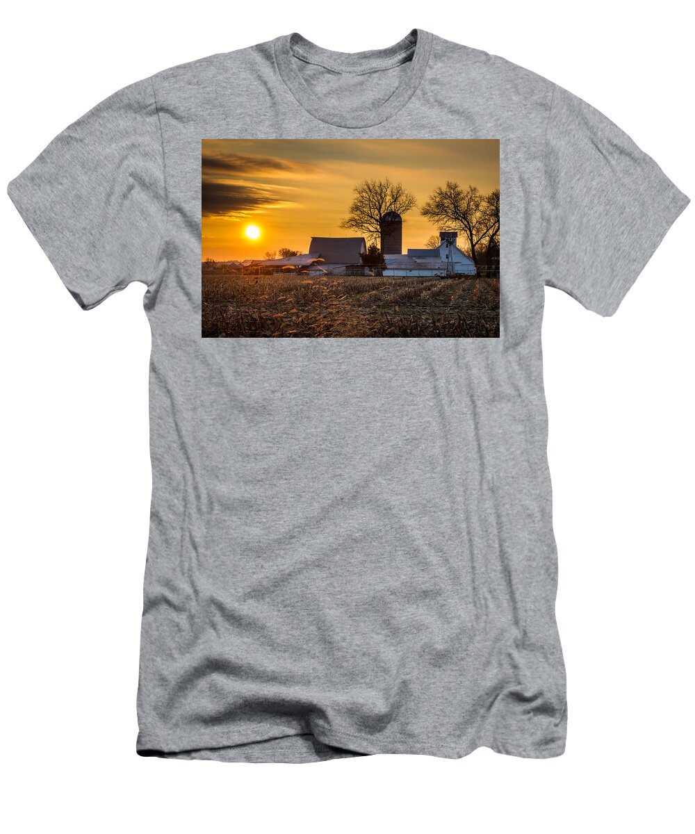 Barn T-Shirt featuring the photograph Sun Rise Over the Farm by Ron Pate