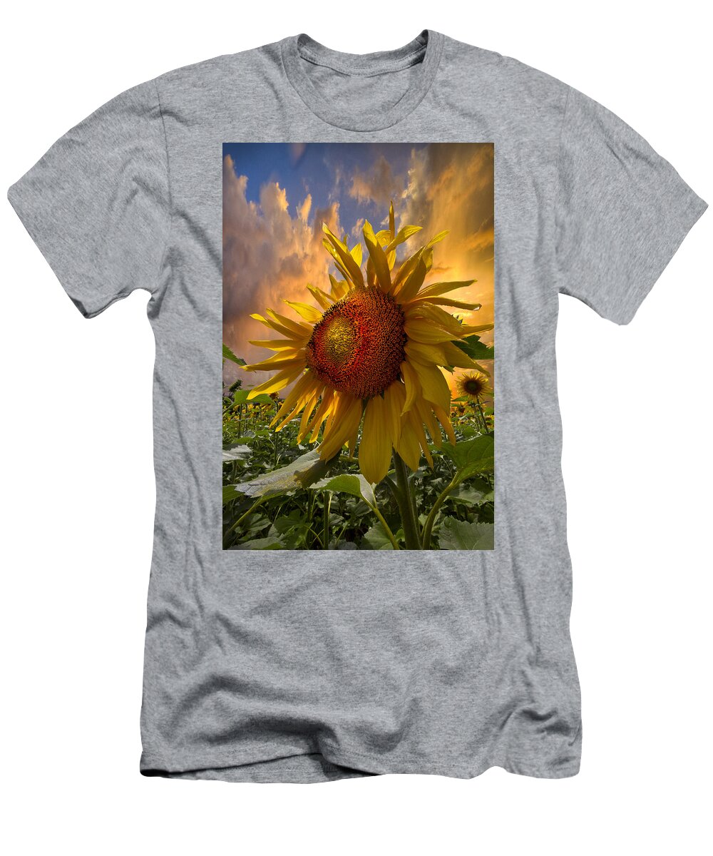 Appalachia T-Shirt featuring the photograph Sunflower Dawn by Debra and Dave Vanderlaan
