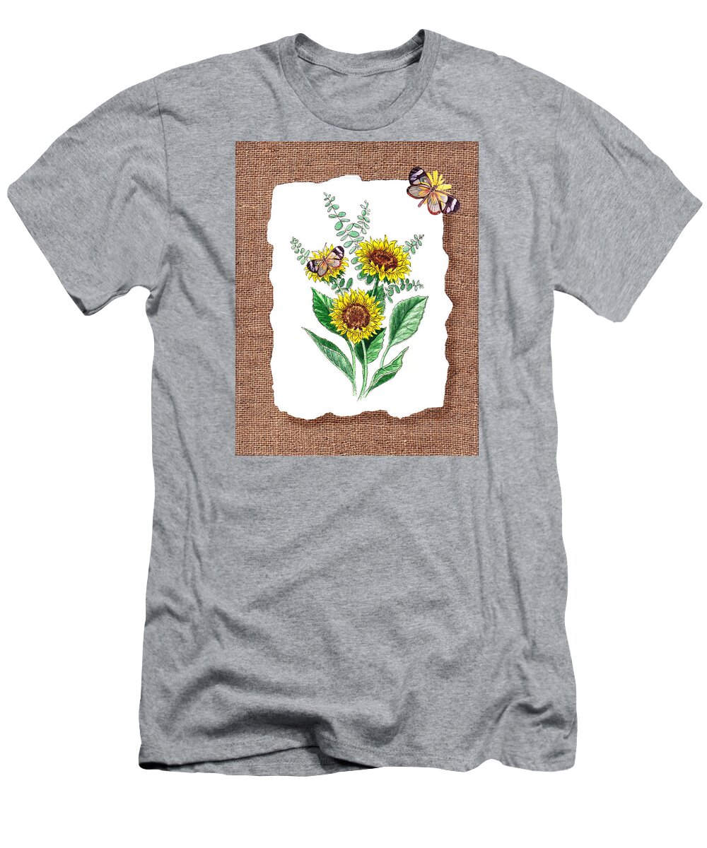 Sunflowers T-Shirt featuring the painting Sunflowers And Butterflies by Irina Sztukowski