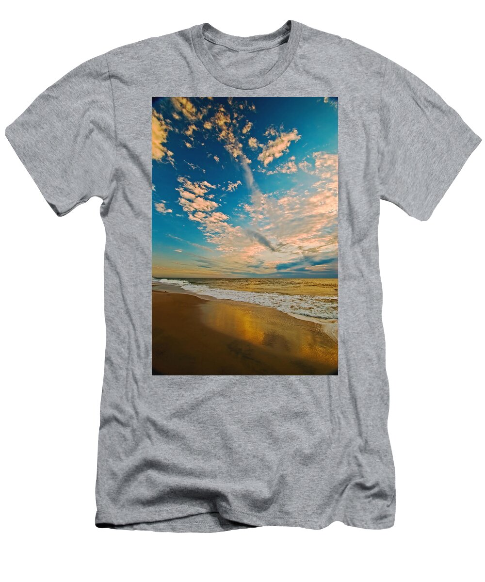 Seashore T-Shirt featuring the photograph Sunrise coming at the shore. by Bill Jonscher