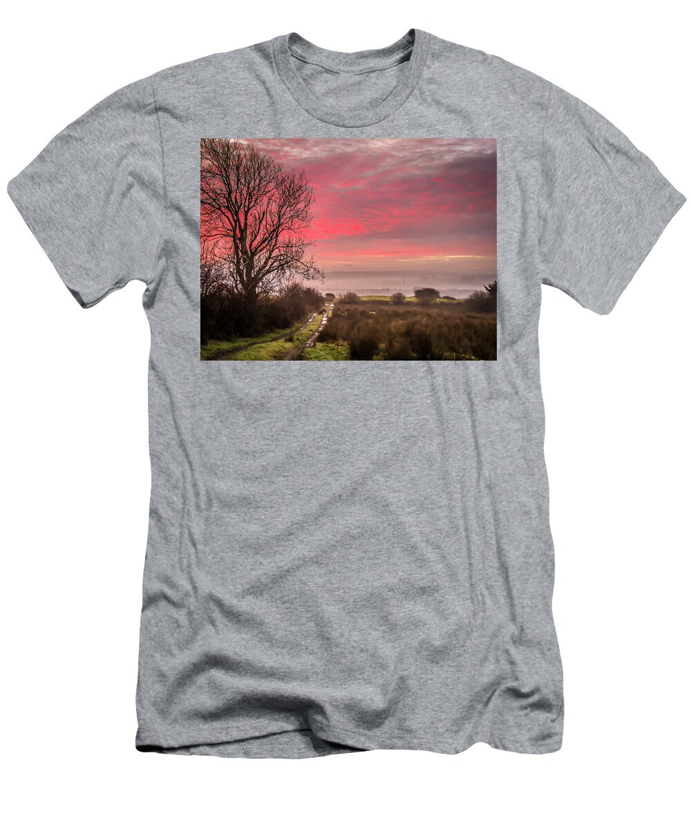 Ireland T-Shirt featuring the photograph Sunrise over Decomade Pasture in County Clare by James Truett
