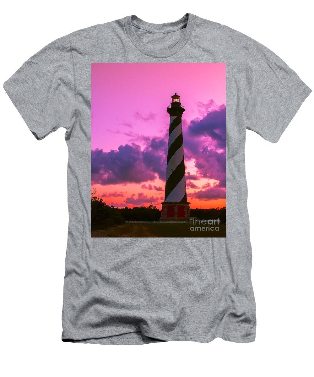 Lighthouse T-Shirt featuring the photograph Sunset at Cape Hatteras vertical by Nick Zelinsky Jr