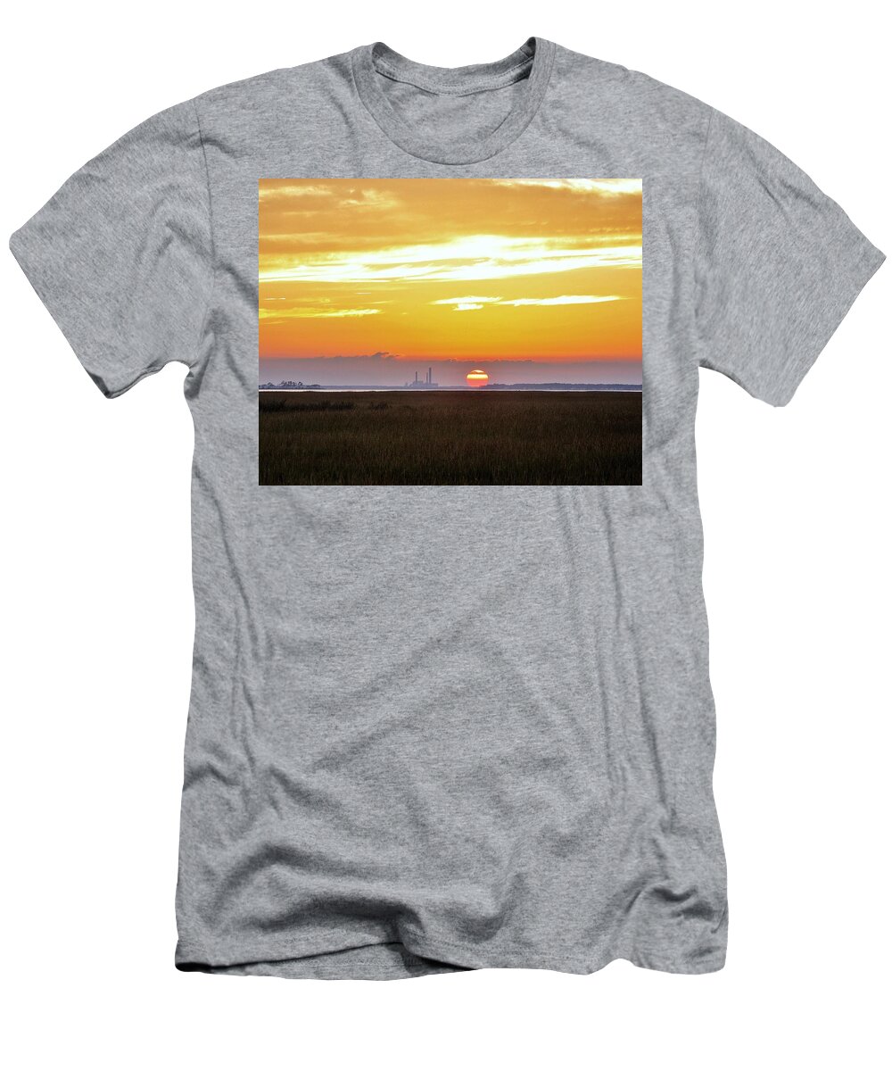 Indian River Inlet T-Shirt featuring the photograph Sunset at the Indian River Power Plant by Kim Bemis