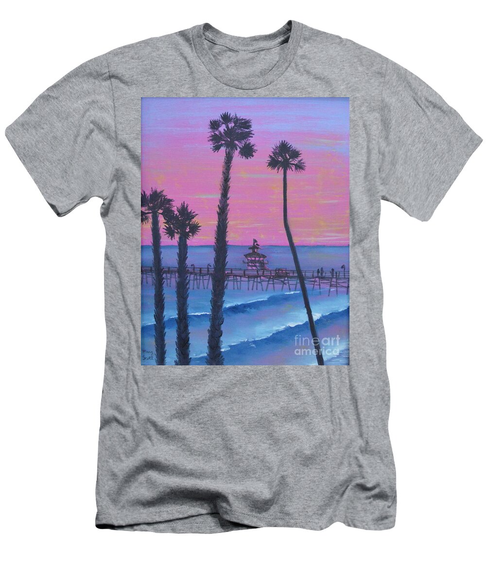 Sunset T-Shirt featuring the painting Sunset Pier by Mary Scott