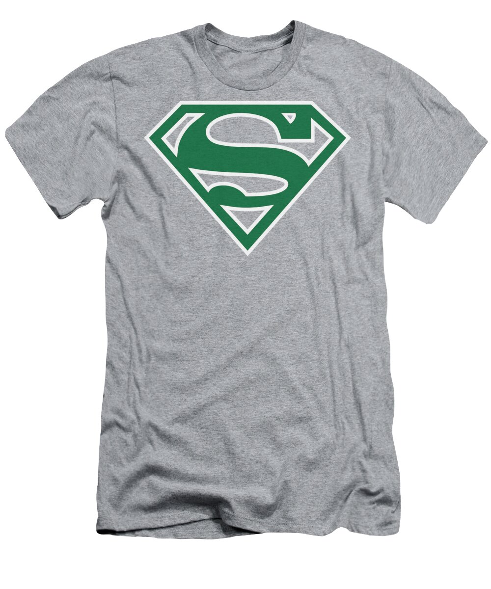 Superman T-Shirt featuring the digital art Superman - Green And White Shield by Brand A