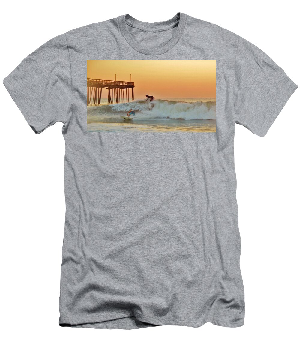 Mark Lemmon Cape Hatteras Nc The Outer Banks Photographer Subjects From Sunrise T-Shirt featuring the photograph Surfer Sunrise 9 10/2 by Mark Lemmon