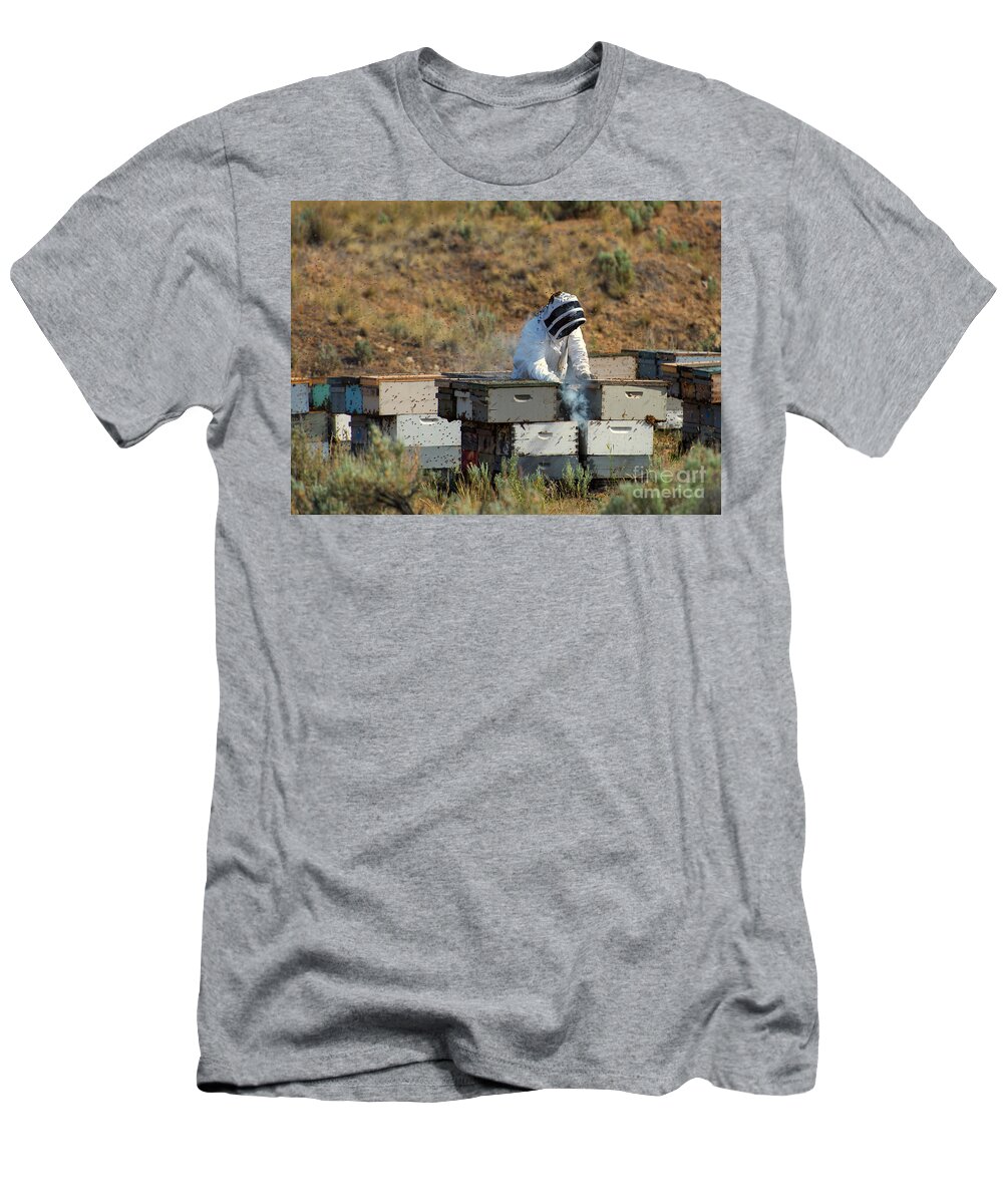Beekeeper T-Shirt featuring the photograph Swarmed by Michael Dawson