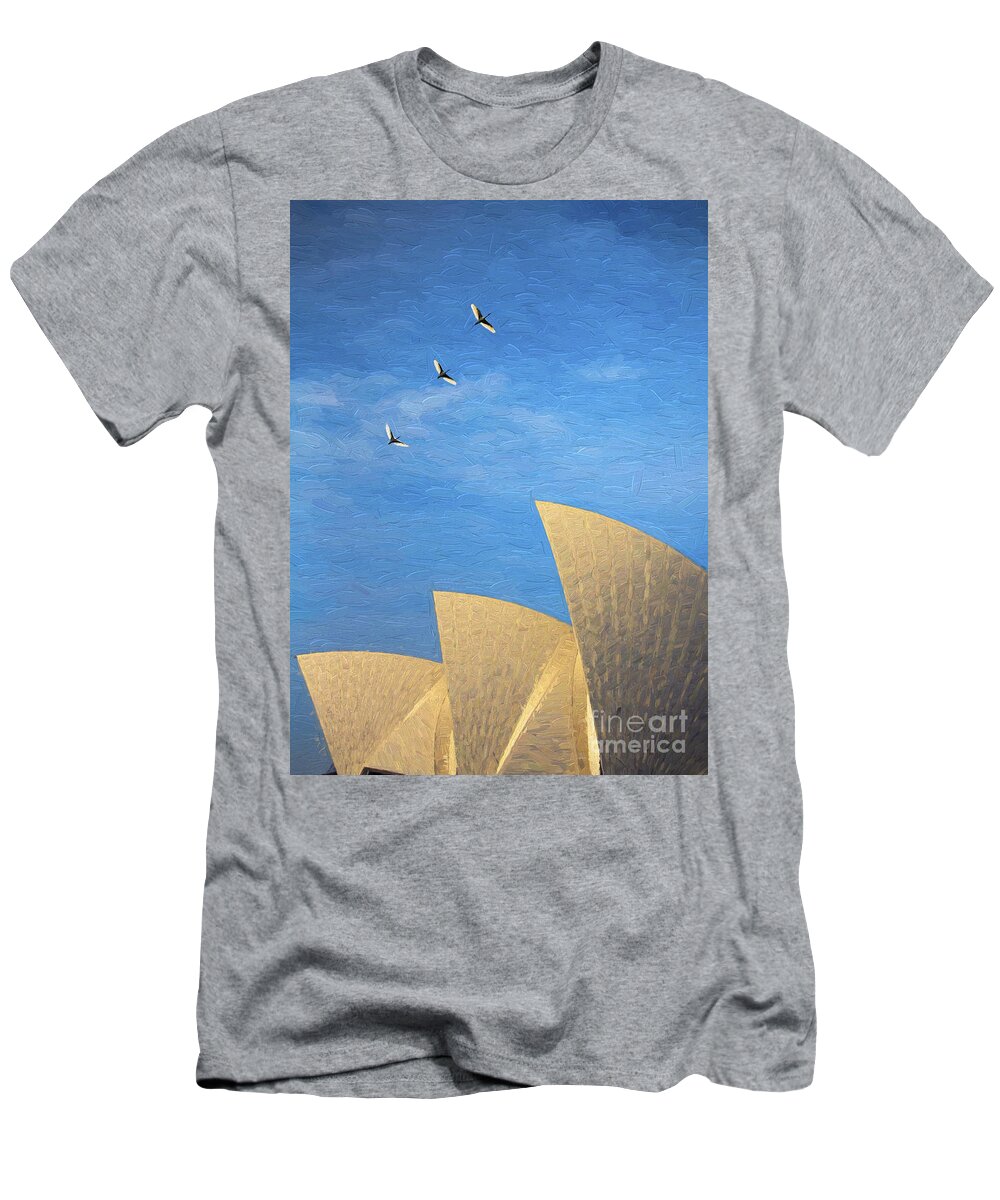 Sydney Opera House T-Shirt featuring the photograph Sydney Opera House with sacred ibis by Sheila Smart Fine Art Photography