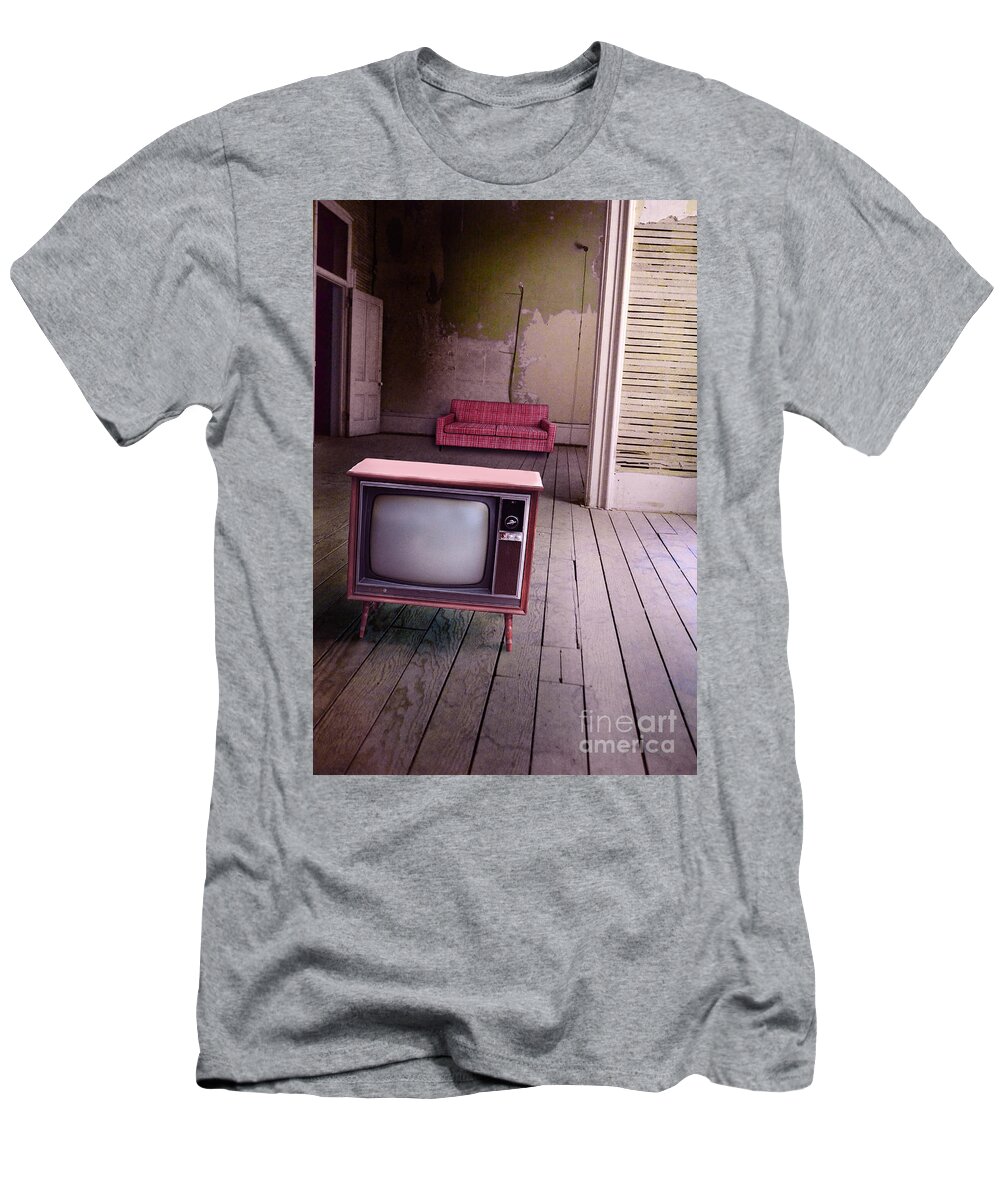 Television T-Shirt featuring the photograph Television in old abandoned building by Jill Battaglia