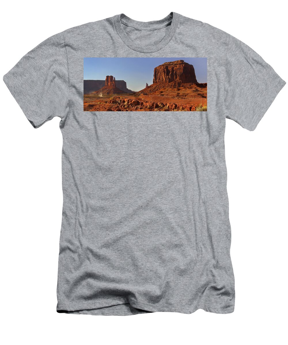 Desert T-Shirt featuring the photograph The Dusty Trail - Monument Valley by Mike McGlothlen