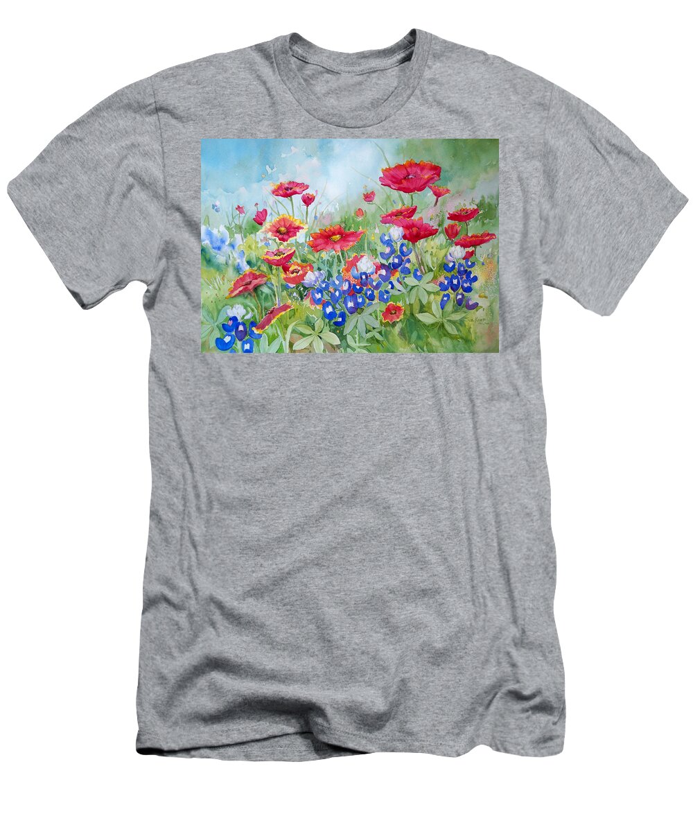 Bluebonnets T-Shirt featuring the painting The Hills Are Alive by Sue Kemp