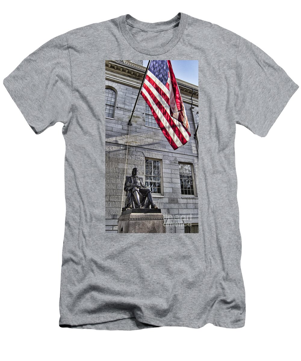 The John Harvard Statue T-Shirt featuring the photograph The John Harvard Statue by Douglas Barnard