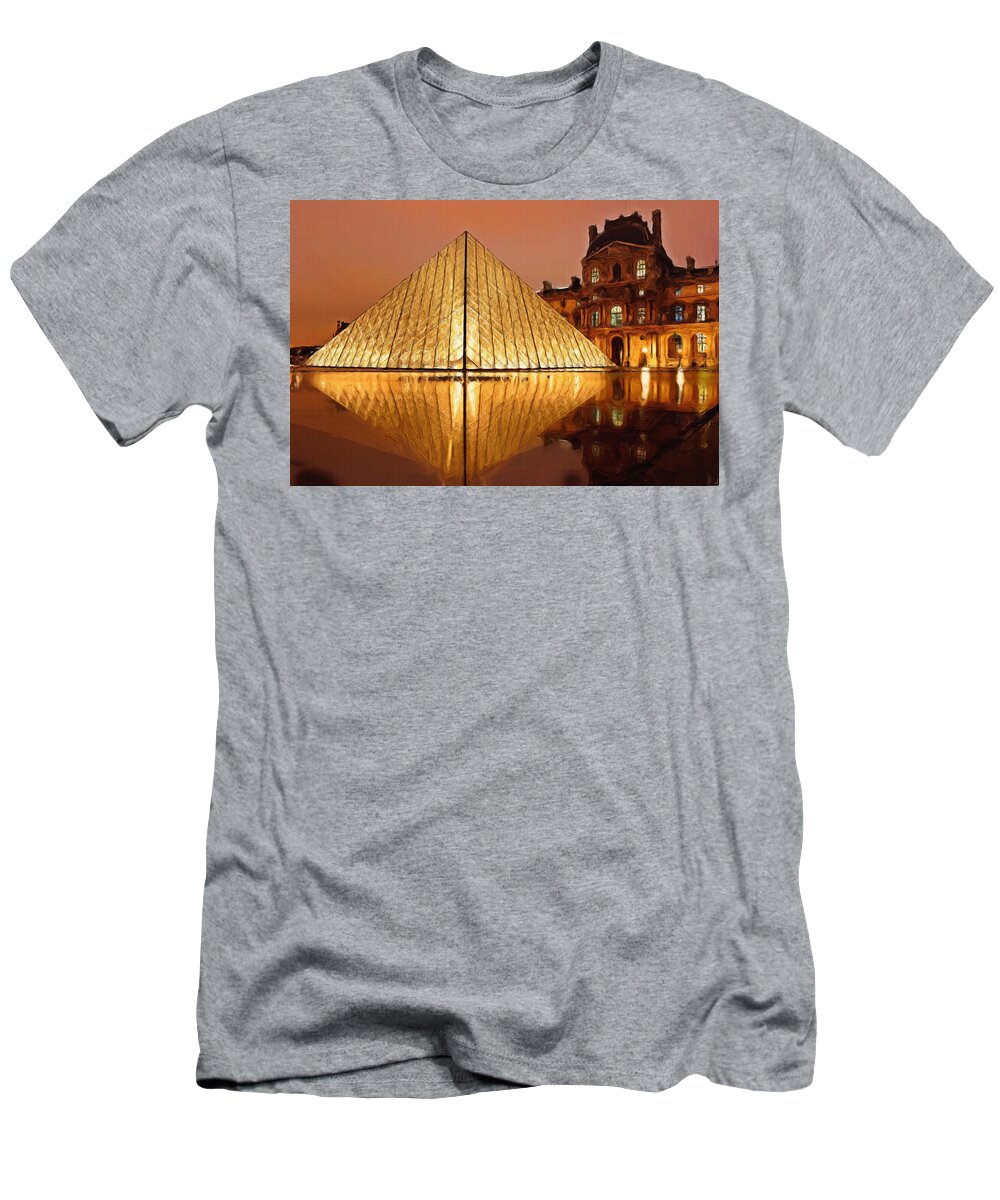 The Louvre T-Shirt featuring the painting The Louvre by Night by Inspirowl Design