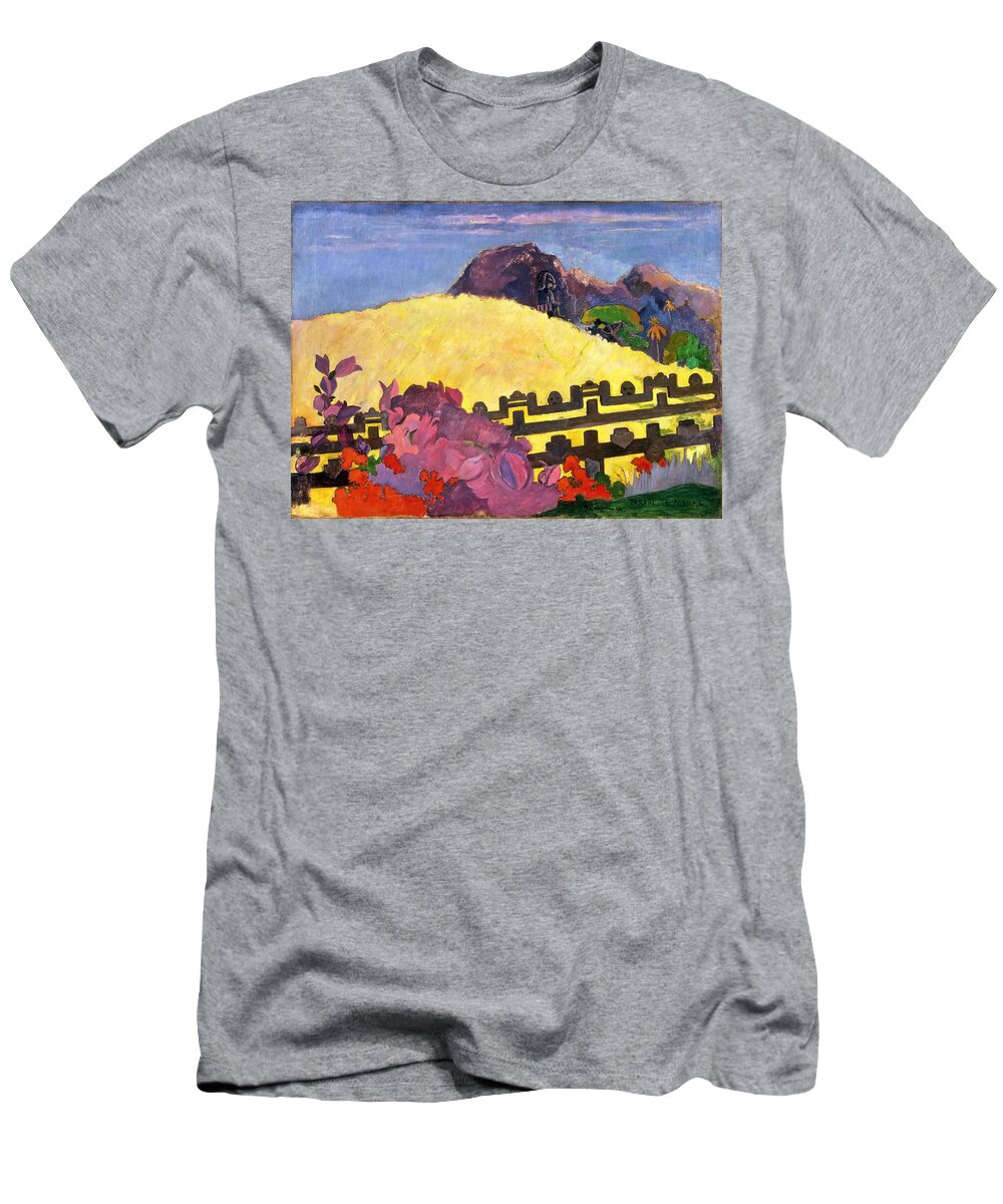 Paul Gauguin T-Shirt featuring the painting The Sacred Mountain. Parahi Te Marae by Paul Gauguin