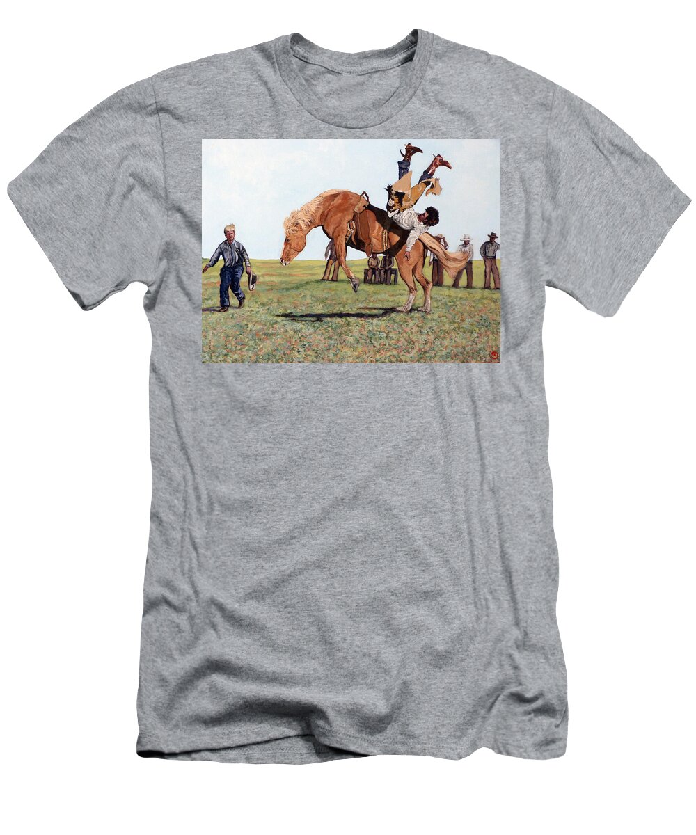 Bull T-Shirt featuring the painting The Waiting Line by Tom Roderick