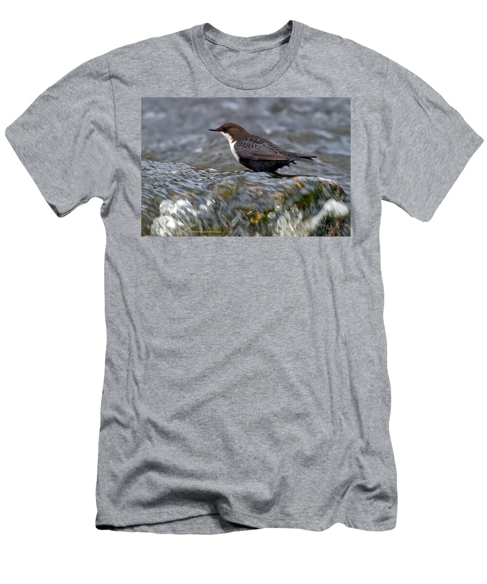 The White-throated Dipper T-Shirt featuring the photograph The White-throated Dipper by Torbjorn Swenelius