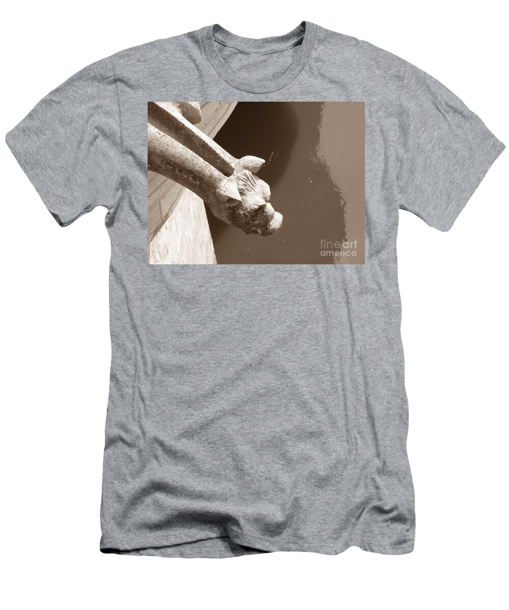 Gargoyle T-Shirt featuring the photograph Thirsty Gargoyle - Sepia by HEVi FineArt