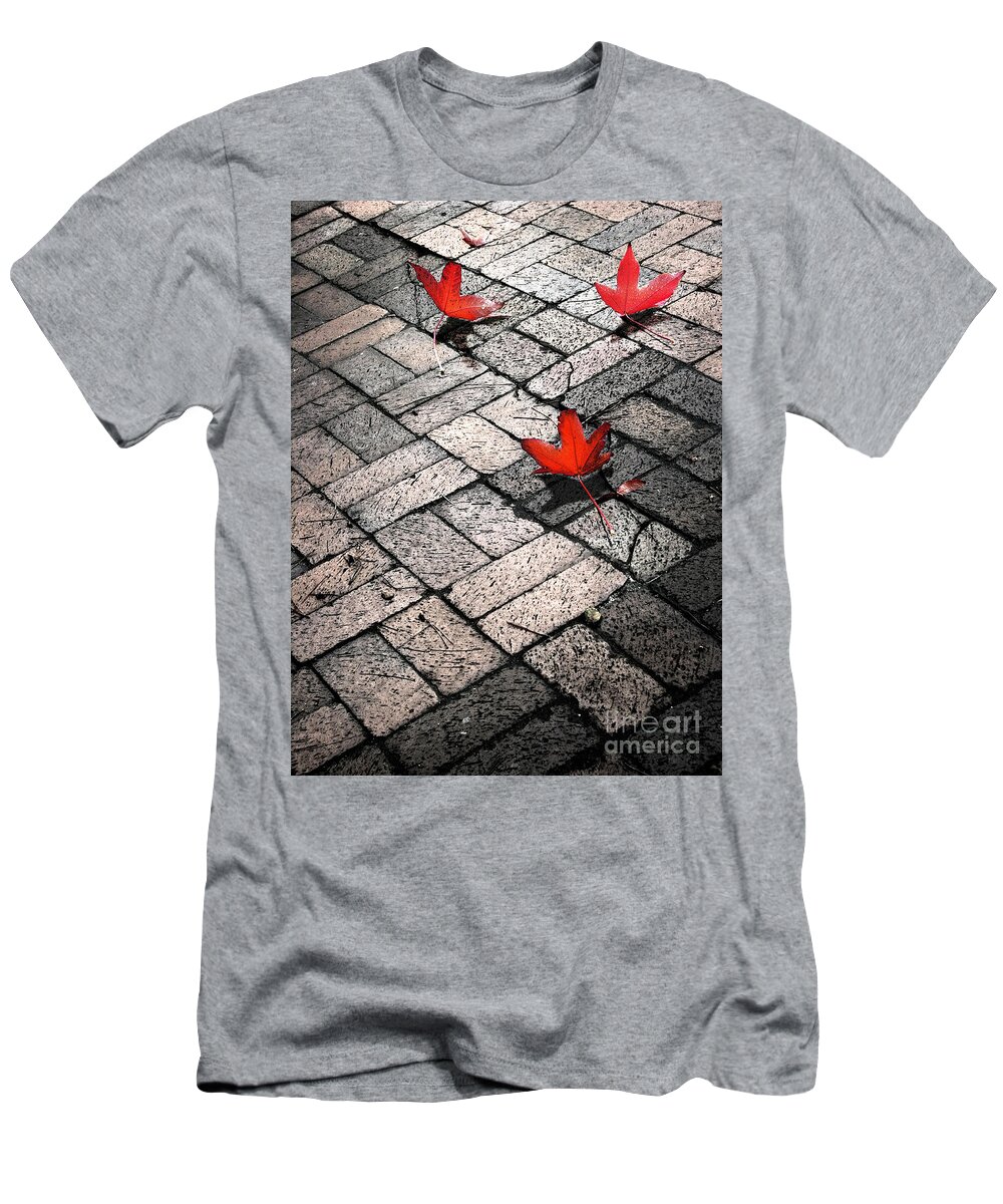 Leaves T-Shirt featuring the photograph Three Red Leaves by Ellen Cotton
