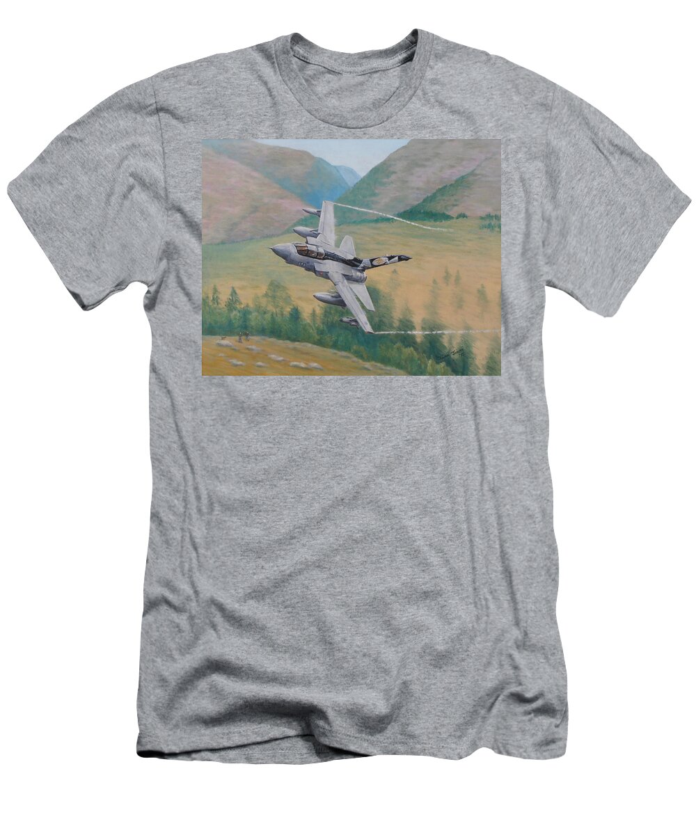 Airplane T-Shirt featuring the painting Tornado GR4 - Shiny Two Flying Low by Elaine Jones