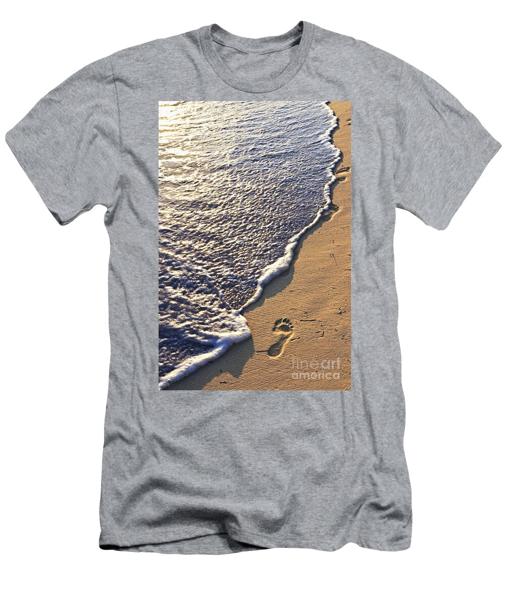 Footstep T-Shirt featuring the photograph Tropical beach with footprints by Elena Elisseeva