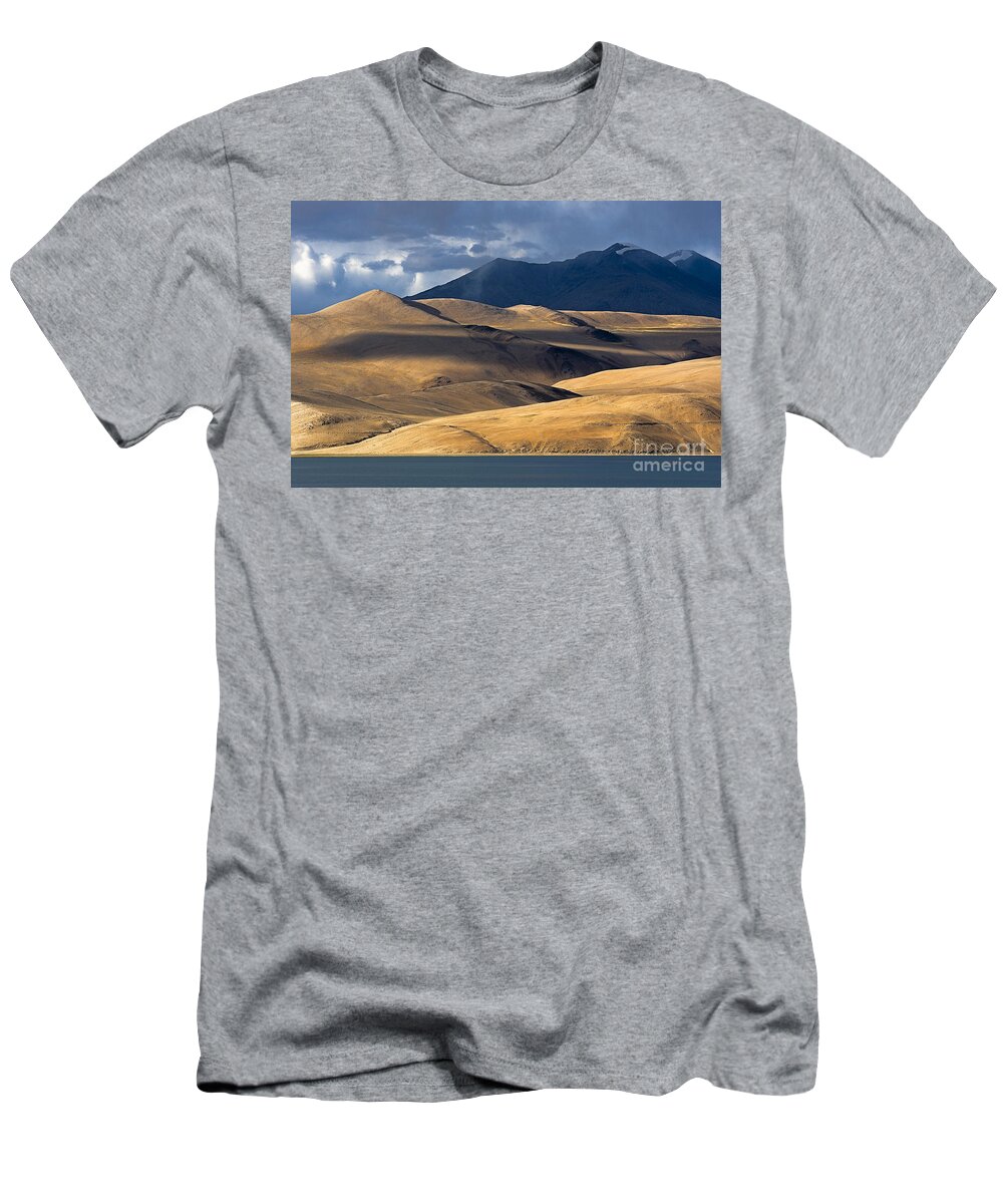 Lake T-Shirt featuring the photograph Golden Dunes Tso Moriri by Hitendra SINKAR