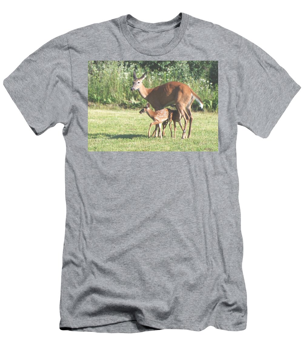 Deer T-Shirt featuring the photograph Twin Fawns by Amy Porter