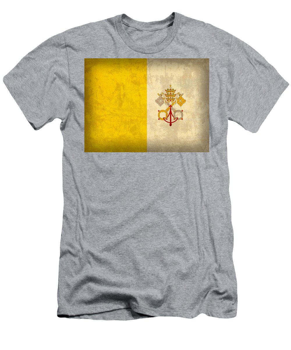 Vatican T-Shirt featuring the mixed media Vatican City Flag Vintage Distressed Finish by Design Turnpike