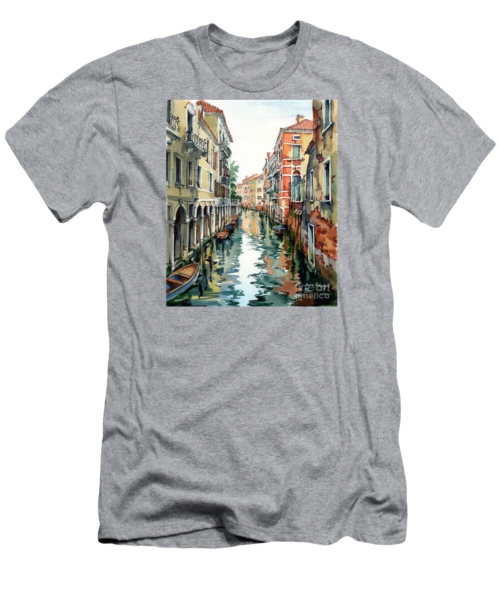 Venetian Canal T-Shirt featuring the painting Venetian Canal VII by Maria Rabinky