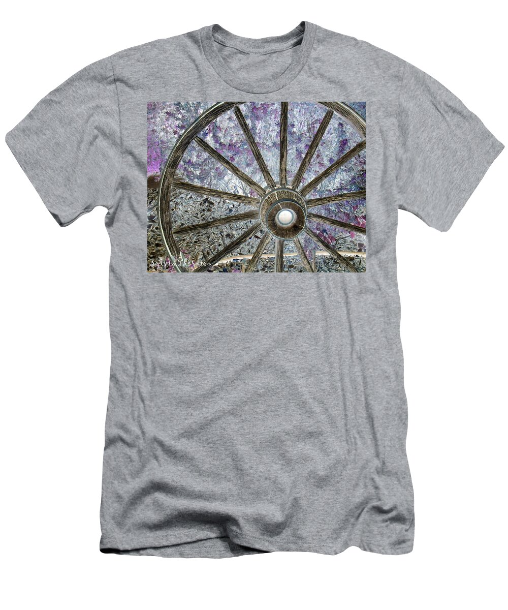 Western T-Shirt featuring the photograph Wagon Wheel Study 1 by Sylvia Thornton