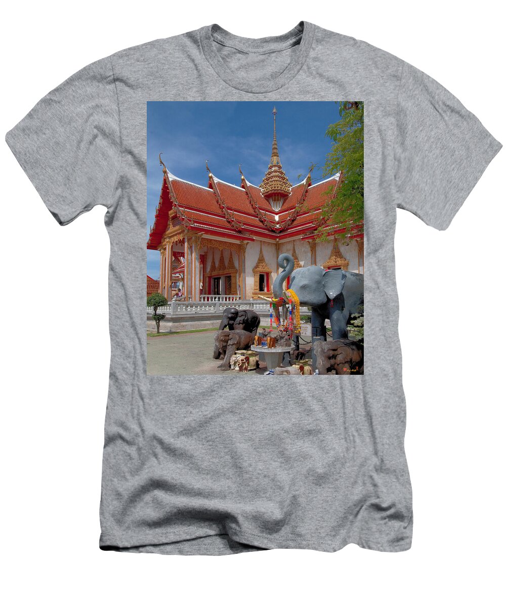 Scenic T-Shirt featuring the photograph Wat Chalong Wiharn and Elephant Tribute DTHP045 by Gerry Gantt
