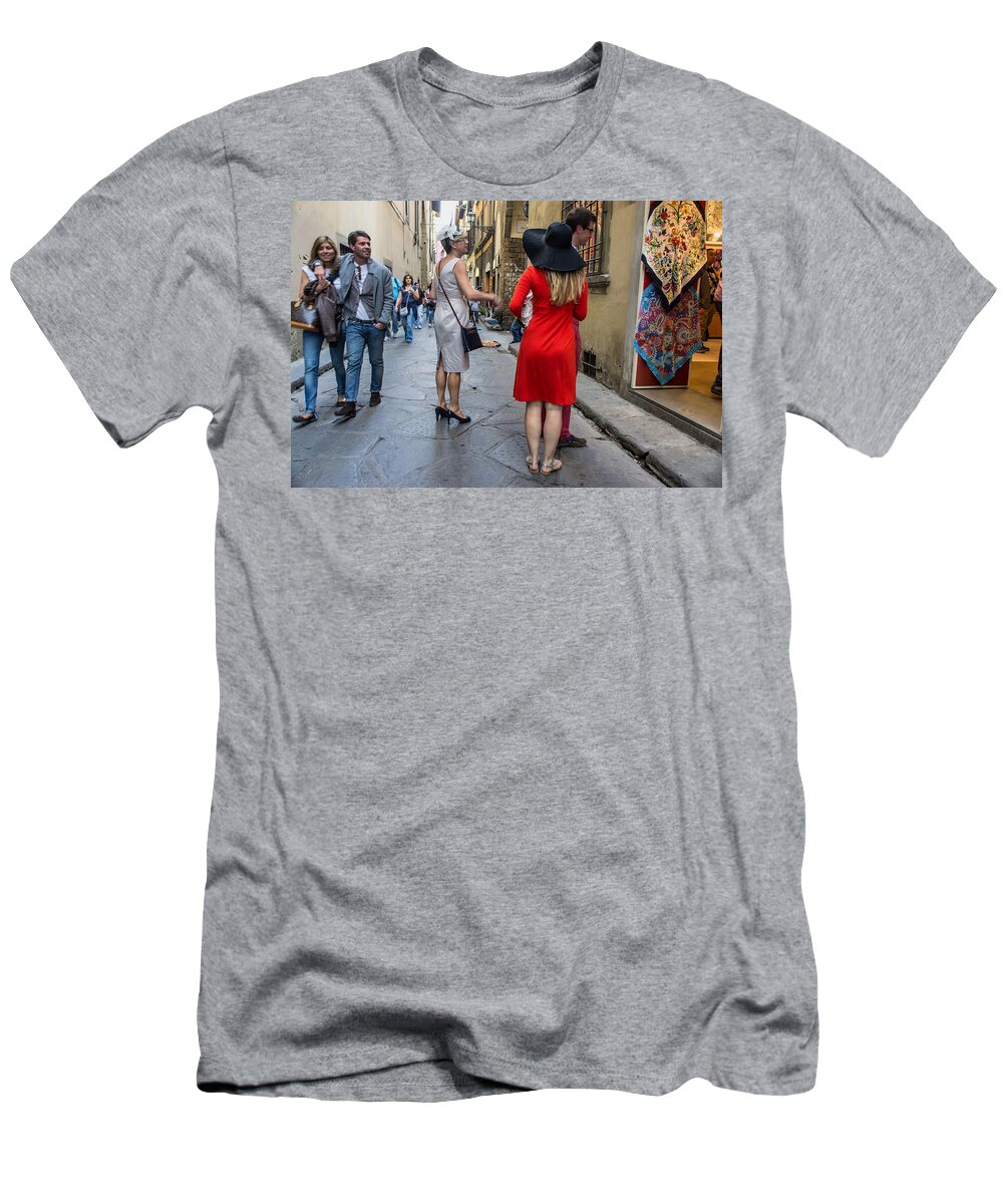 Street Life T-Shirt featuring the photograph Wedding or Shopping by Weir Here And There