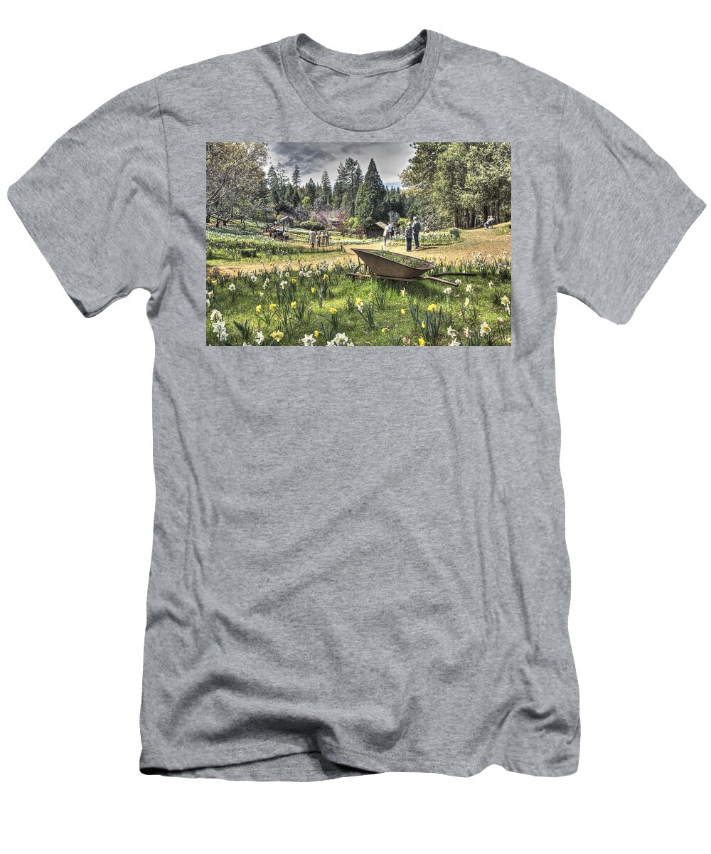 Amador T-Shirt featuring the photograph Wheelbarrow on Daffodil Hill 2 by SC Heffner