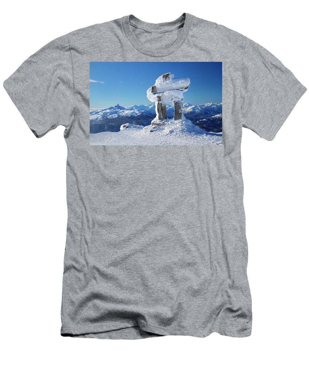 Inukshuk T-Shirt featuring the photograph Whistler Mountain Inukshuk by Pierre Leclerc Photography