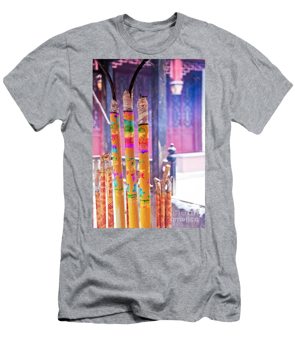 Incense T-Shirt featuring the photograph Incense sticks, White Cloud temple, Shanghai by Delphimages Photo Creations