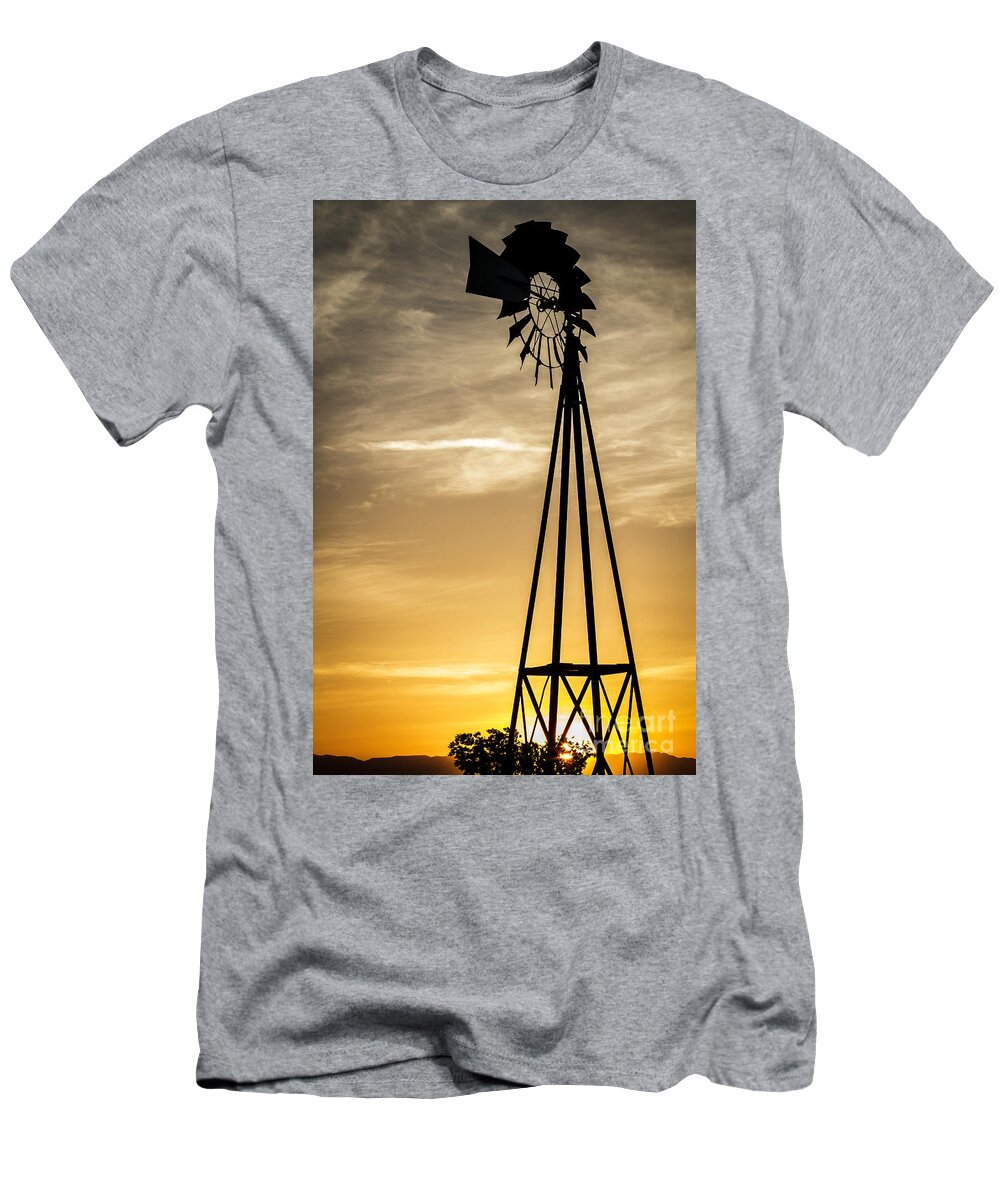 Windmill Sunset T-Shirt featuring the photograph Windmill Sunset by Mitch Shindelbower